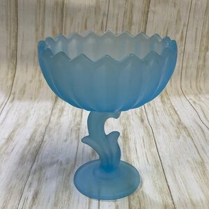 Blue Frosted Glass Pedestal Bowl